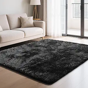 Fluffy Rug Shaggy Area Rug, Black 5x8 Area Rugs for Bedroom, Small Bedside Rug, Soft Fluffy Shaggy Entryway Throw Rugs for Living Room Bedroom Kids Room Home Decor