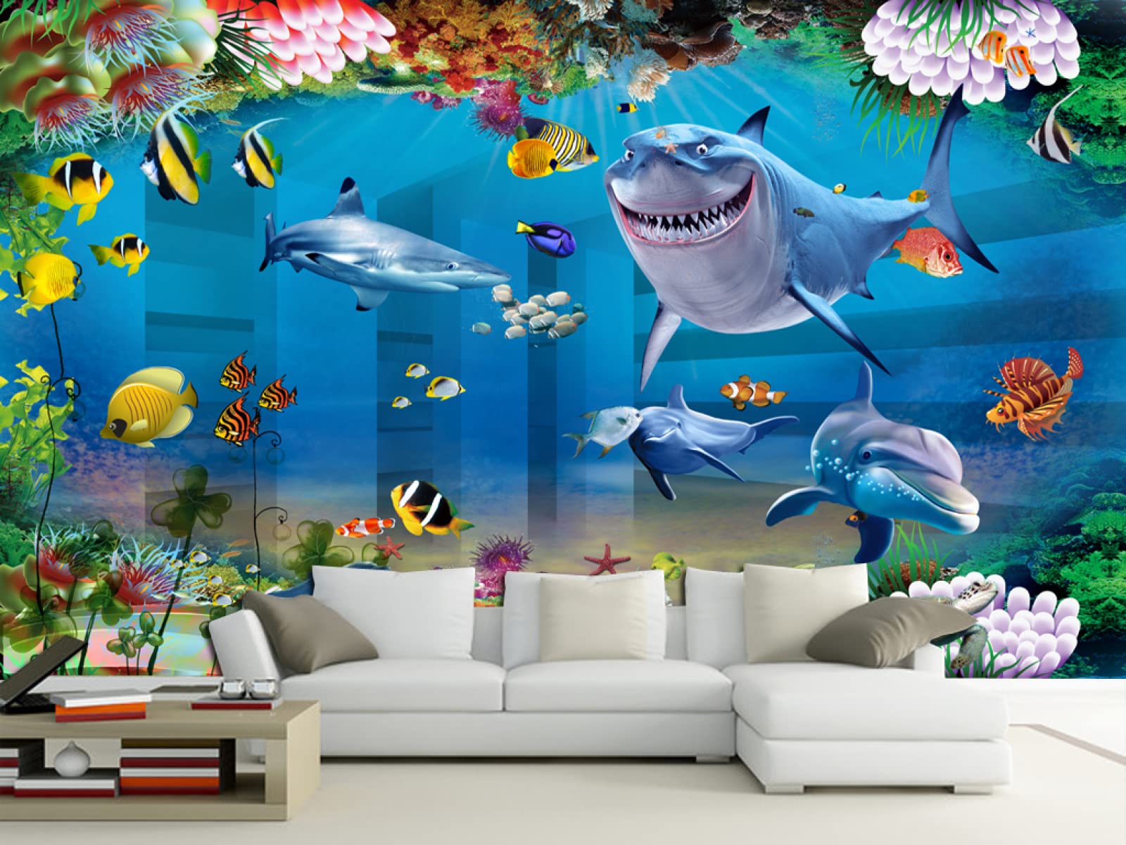 Carta Da Parati 3D Mondo Subacqueo Squali Delfini Sogno Carta Da Parati Camera Letto Moderna Fotomurali 3D Gigante Murale Decorazione