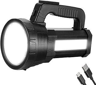 Super Bright LED Spotlight Flashlight, 10W USB Rechargeable High Lumens Long Lasting Handheld Camping Lantern, 5 Light Modes CREE Tactical Torch for Outdoor Camping Boating