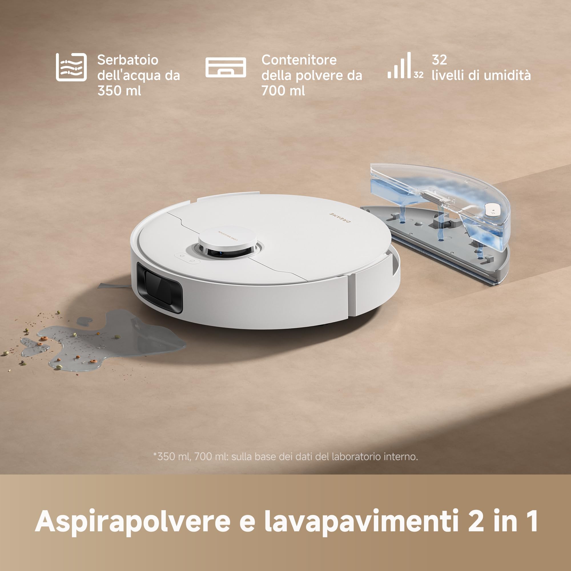 DREAME D20 Robot Aspirapolvere, Aspirazione 13.000 Pa, Doppia Spazzola Antigroviglio, Navigazione LDS, Aspirapolvere e Lavapavimenti 2 in 1, Pavimenti e Tappeti e Moquette,Batteria da 5.200 mAh,Bianco
