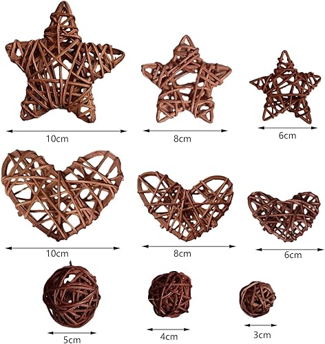 Miniatura 5 de kowaku 9 bolas de mimbre de ratán, corazones, estrellas, decoración de Navidad, tejida a mano, decoración colgante para guardería, centros de mesa,