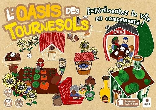 L'Oasis des Tournesols – Fabrication française. Jeu de société de 3 à 6 joueurs. Jeu coopératif de gestion : vivre ensemble, écologie, dialogue, ressources, modes de coopération, autosuffisance