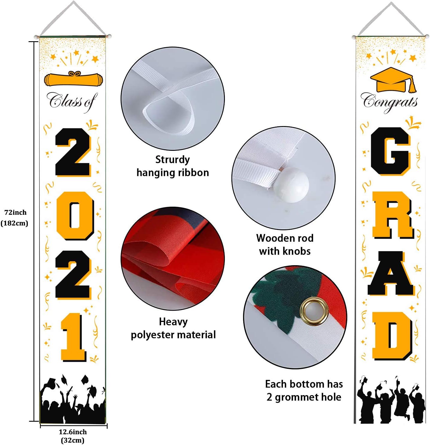 DmHirmg Class of 2021 & Congrats Grad Banner for Graduation Party Supplies - 2021 Graduation Decorations- Graduation Banner for 2021 Graduation-2021 Grade Porch Sign for Home Front Door(Black)