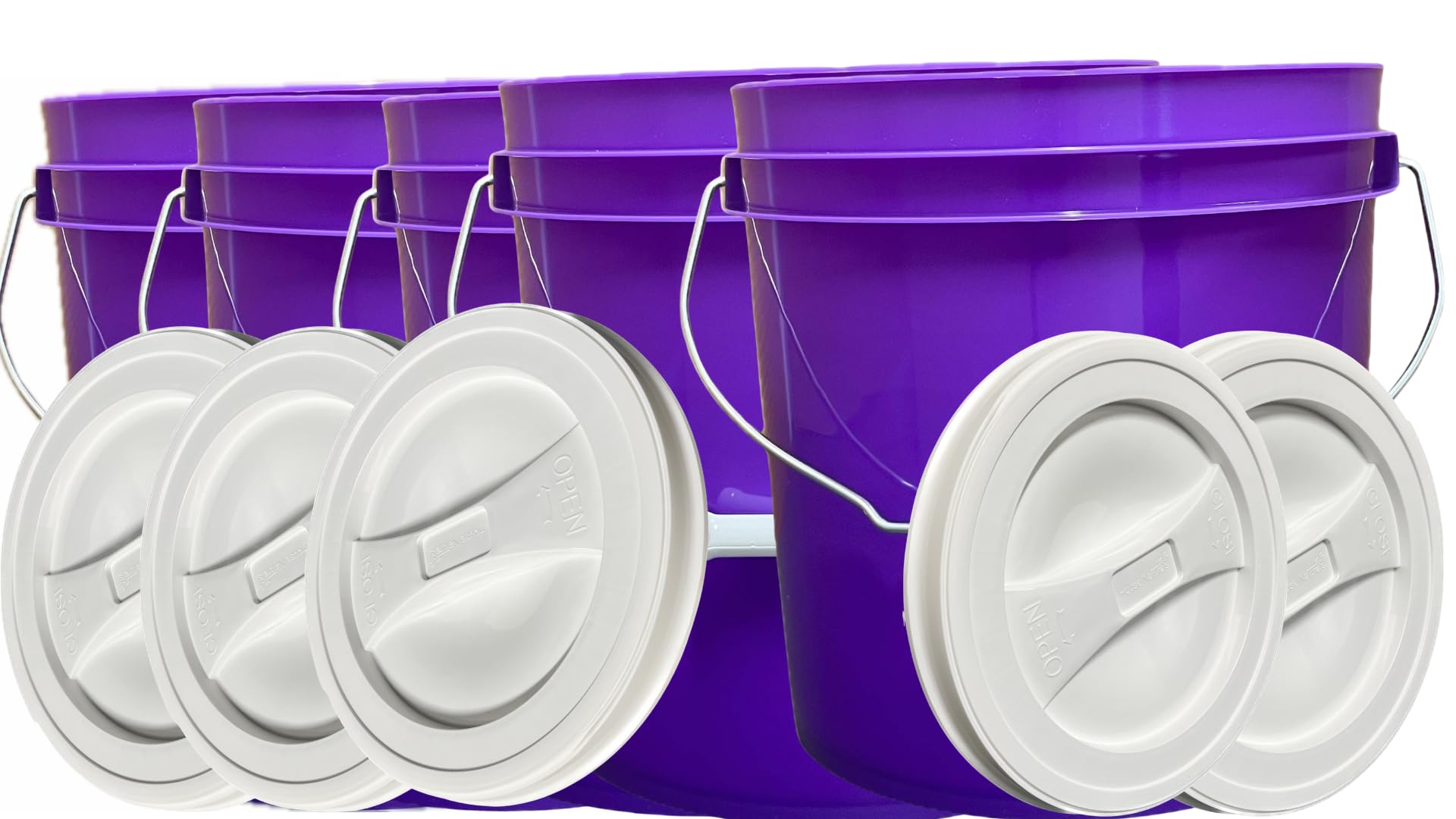 House Naturals 2 Gallon Food Grade Plastic Bucket Purple with Screw on Lid Made in USA (Pack of 5)