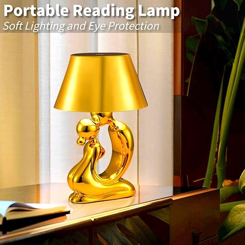 Miniatura 4 de Brabola Lámpara de mesa inalámbrica, lámpara de estatuas de Thinker, lámpara de escritorio estética LED táctil, recargable, funciona con pilas, luz
