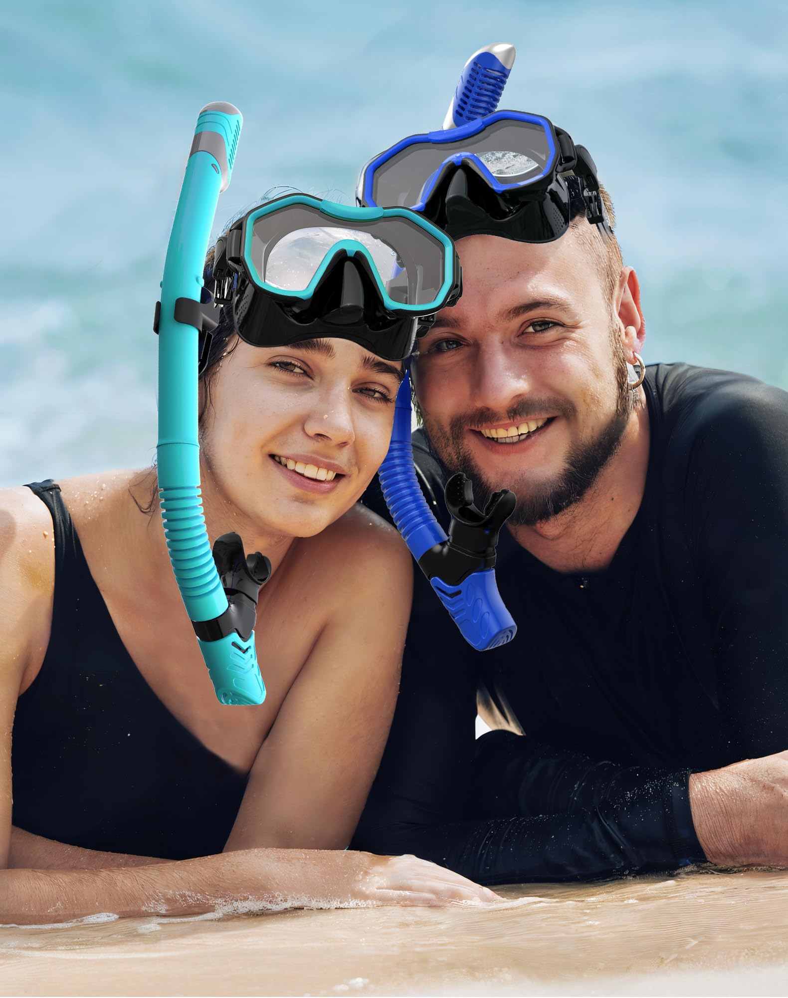 Equipo de esnórquel para adultos y niños, juego de esnórquel con parte superior seca, panorámica de 180°, máscara de buceo para respirar libremente, máscara de esnórquel para esnórquel,