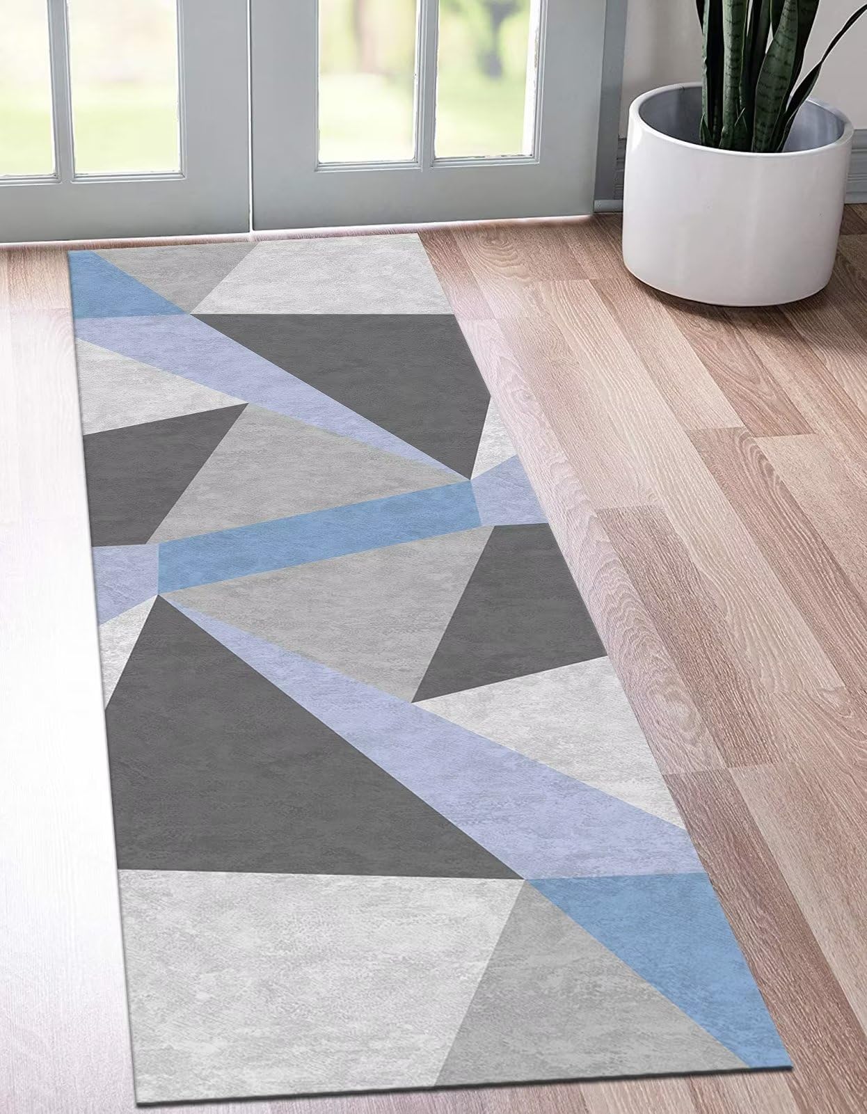 Abstrakcyjny dywan 80 x 180 cm – długi chodnik do korytarza, mata kuchenna do zlewu, dywan do wewnątrz, wejścia, szary, niebieski, czarny, idealny do przedpokoju, sypialni, salonu i wystroju kuchni.