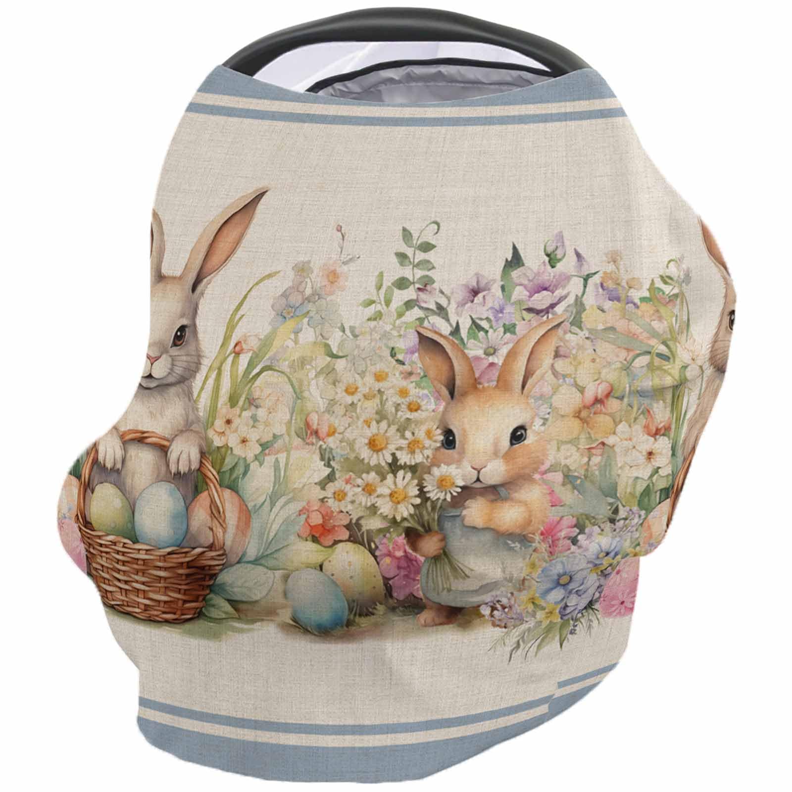 Nursing Cover for Breastfeeding Scarf, Vintage Easter Bunny Eggs Plants Flower Baby Car Covers Super Soft Multi Use for Canopy Shopping Cart Cover Blanket Stroller Cover