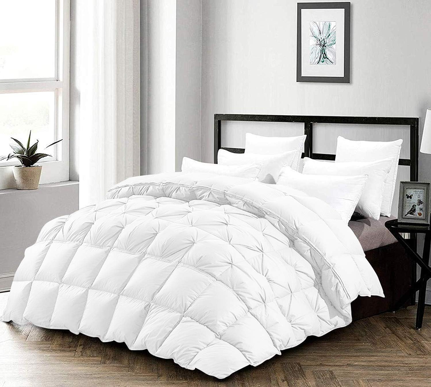 Velosso 3 Piece Half Piece Pinch Pleated Luxury Comforter Set Premium 1000 Thread Count | 550 GSM Fiber Fill, 100% Egyptian Cotton Super Soft (Full/Queen Size, Purple Color)