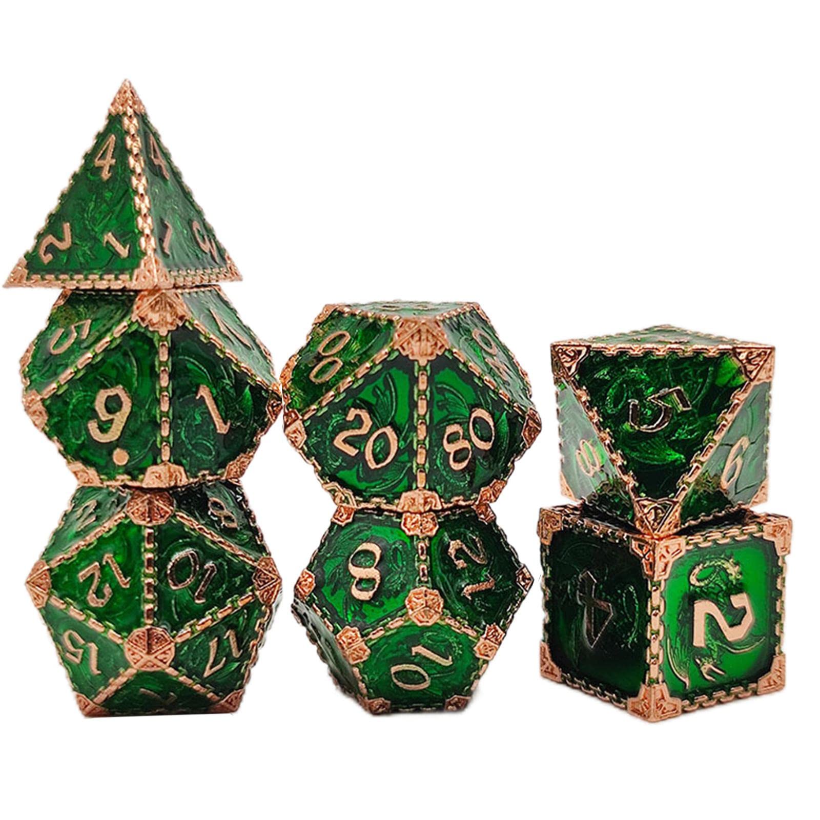 Zestaw kości do gry, 7 sztuk Wielościenny wielostronny zestaw akcesoriów do kasyna Rekwizyty Zaopatrzenie imprezy Odgrywanie ról dla DND dla dorosłych RPG, zielony (Color : Groen)