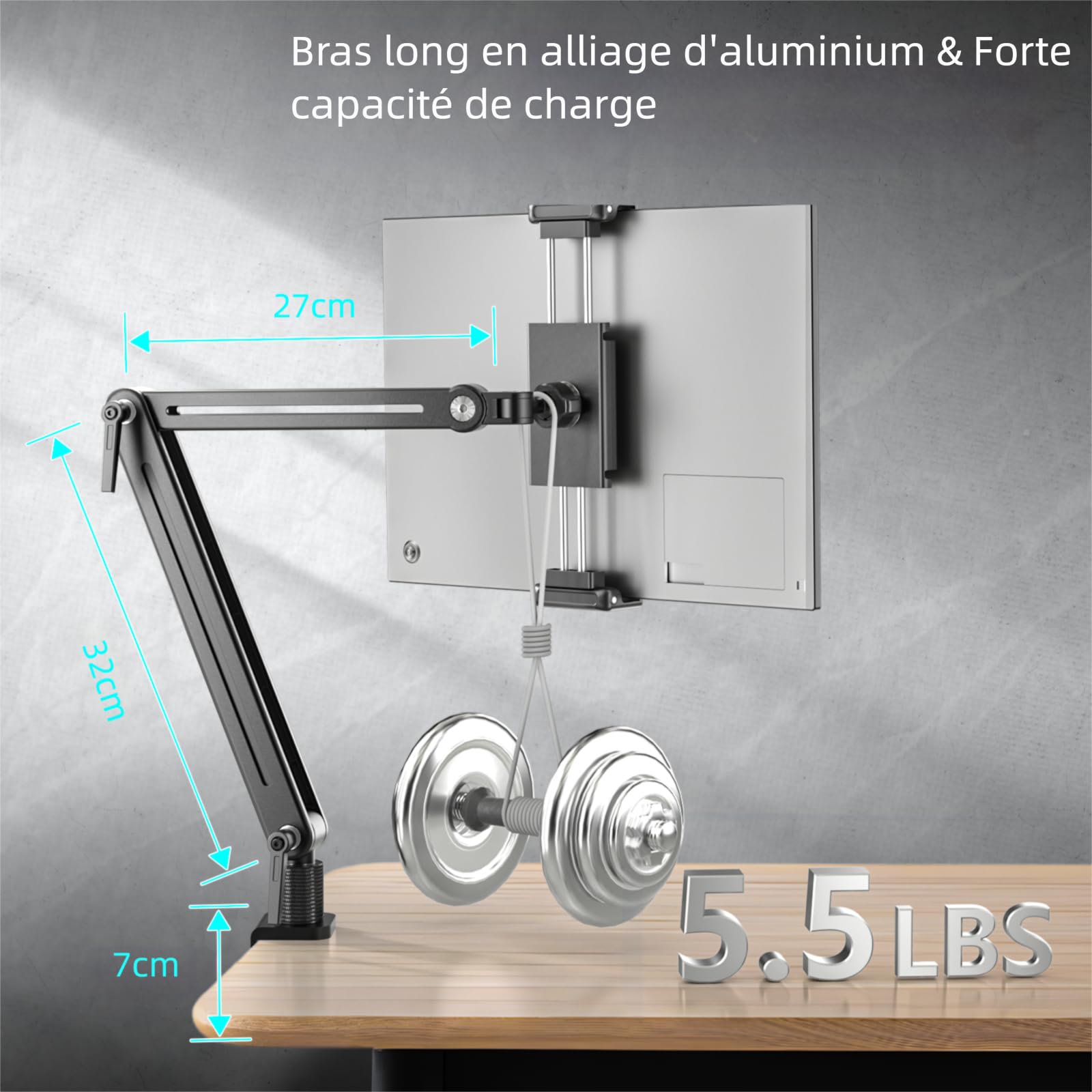 Support Tablette Bureau - Support iPad Portable en Alliage d’Aluminium avec Réglages Flexibles, Compatible avec iPad Air/Pro/Mini, Samsung Galaxy & 4,7-18,5 Pouces Appareils - Support Tablette Lit