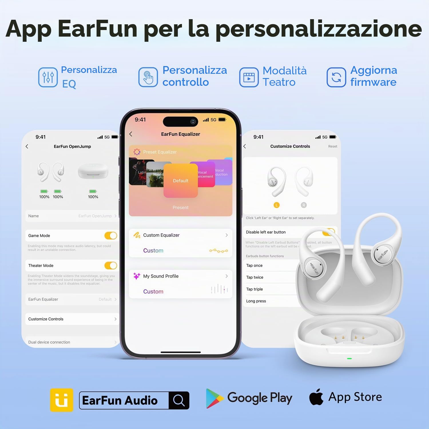 EarFun OpenJump Cuffie Open-Ear Sport, Auricolari Wireless Bluetooth | Hi-Res Audio, LDAC,42 Ore, Ricarica Wireless, Chiamate Chiare IA, Modalità Gioco, Connessione Multipunto, IPX7, Bianco