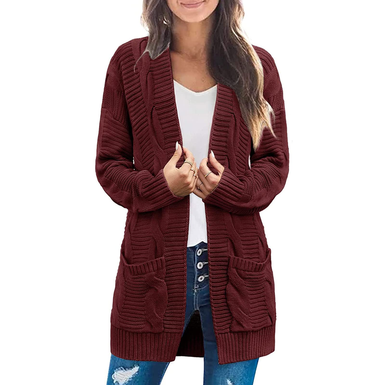 TANMESSOWomen's Cable Knit Cardigan 2025 Open Front Long Sleeve Sweater Coat for Fall Outwear