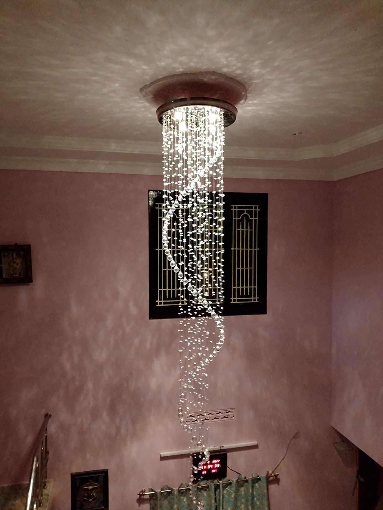 GANE-SHART 18 Feet Height Crystal Chandelier for Living Room Staircase Hall Hotel Decoration jummer jhumer Ceiling Light (W-19inch H-18 feet)(WarmWhite) DA18-image-15