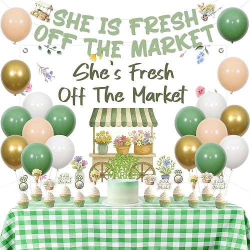 She's Fresh Off the Market Bachelorette Decorations Green Farmers Market Banner 