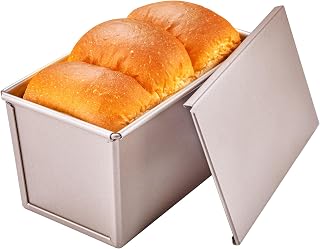 食パン型 1斤 長方形 蓋付き アルミニウム ノンスティック (L-21×10.9×10.2CM) パン盖付1Lb パン焼 （ローズゴールド)