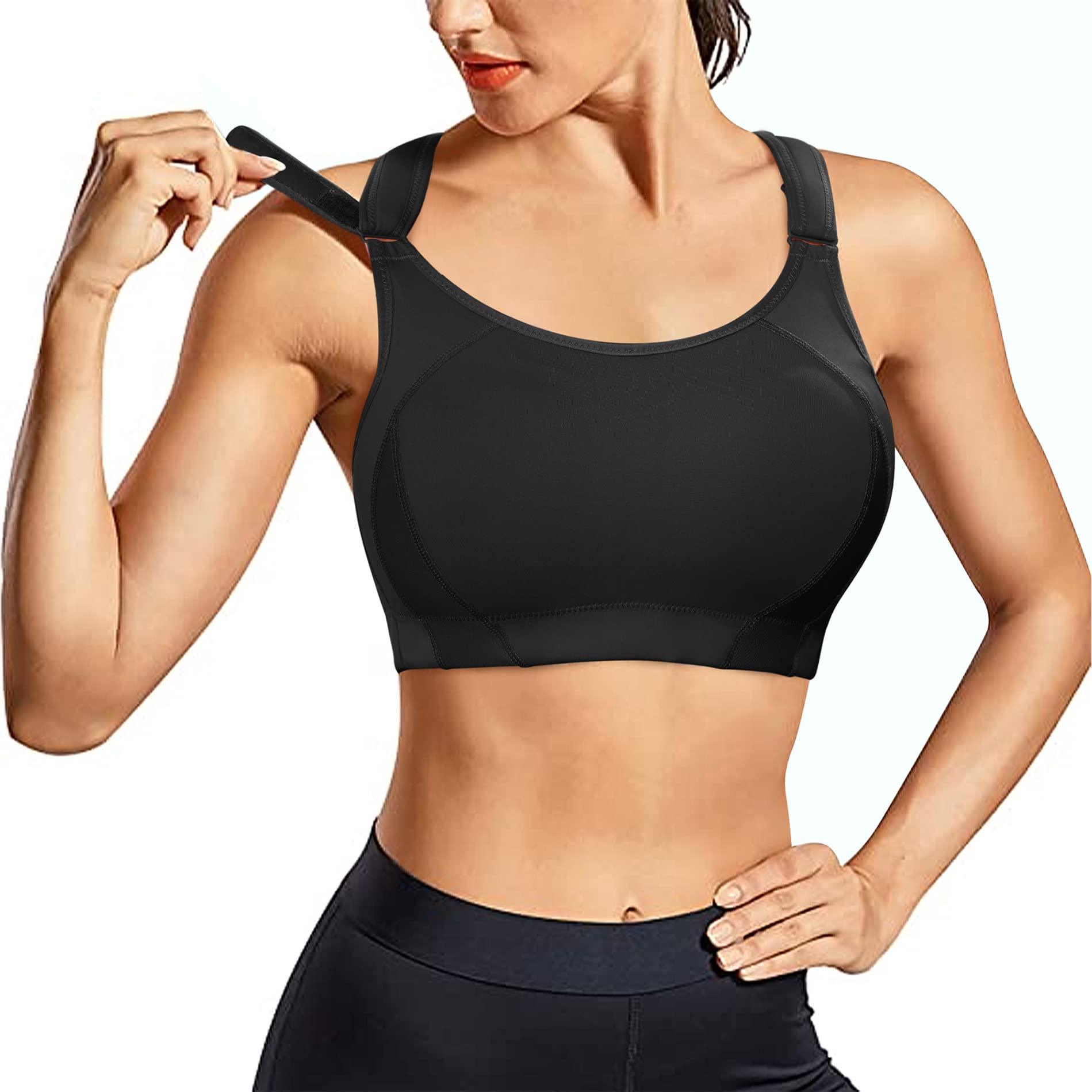 Racerback High Impact Sports Bras for Women Front Adjustable Wireless Workout Bra Push Up Crop Top