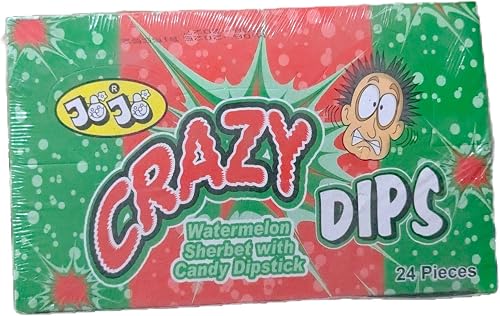 Crazy Dips Watermelon Sherbet Candy with Dipstick, Fizzy Sweet Powder Candy Treat, Fun Lollipop Style