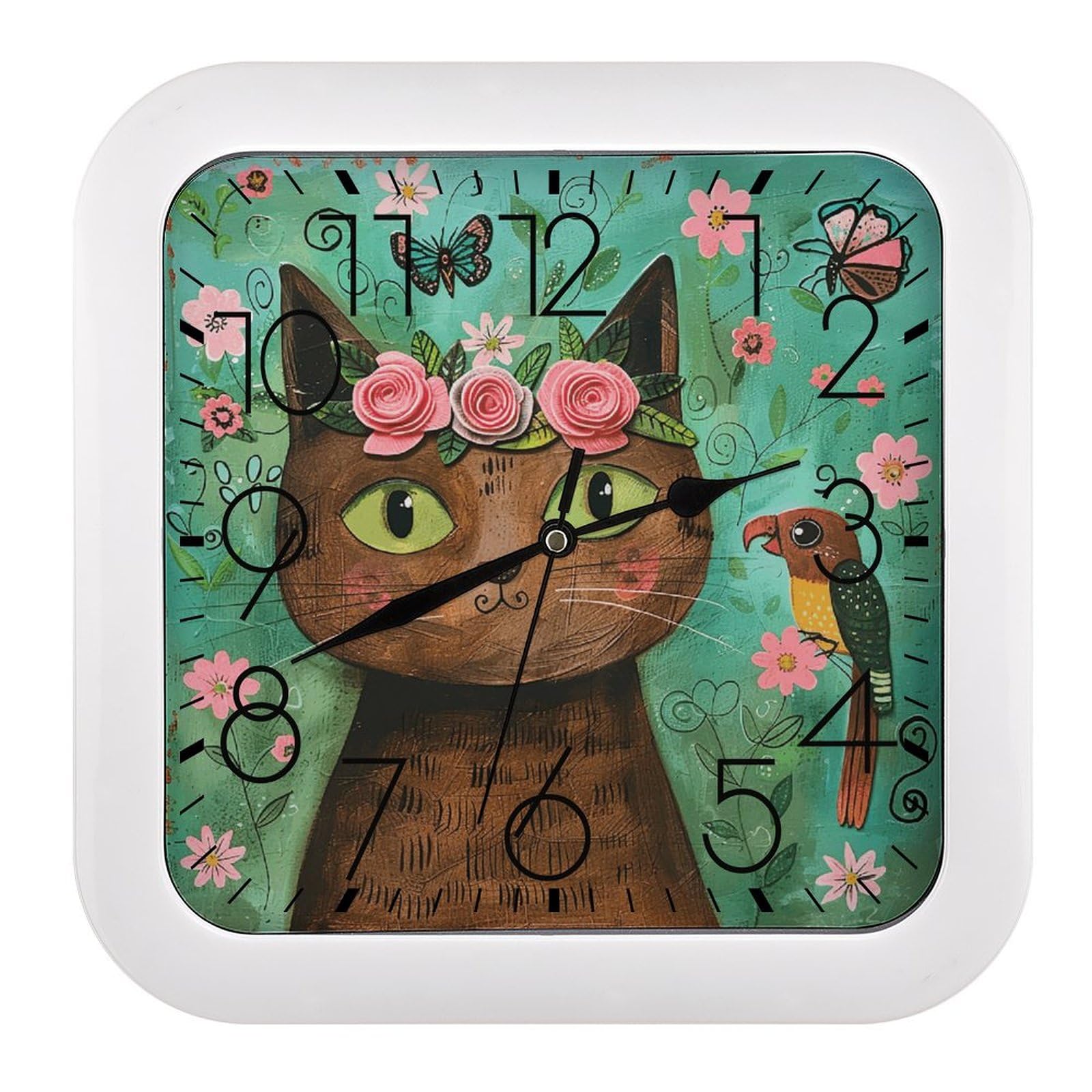 Horloge murale carrée fleurs idée cadeau pendaison de crémaillère
