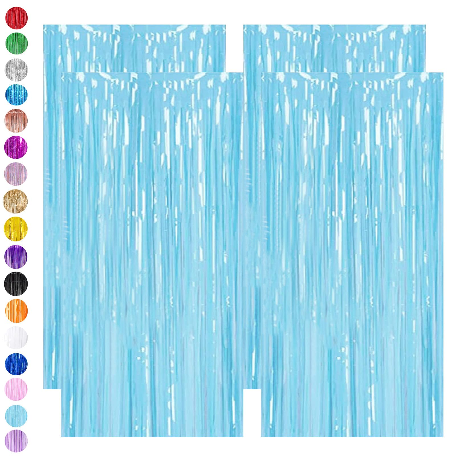 Light Blue Foil Fringe Tinsel Glitter,4pcs 3.2 x 6.5ft Macaron Blue Foil Curtain Decor,Metallic Tinsel Foil Fringe Curtain for Mermaid Birthday Baby Shower Mama Mia Bachelorette Blue Frozen Party