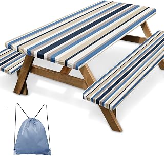 Picnic Table Cover with Bench Covers, Brown Tripes, 72 Inch, 3 Pack