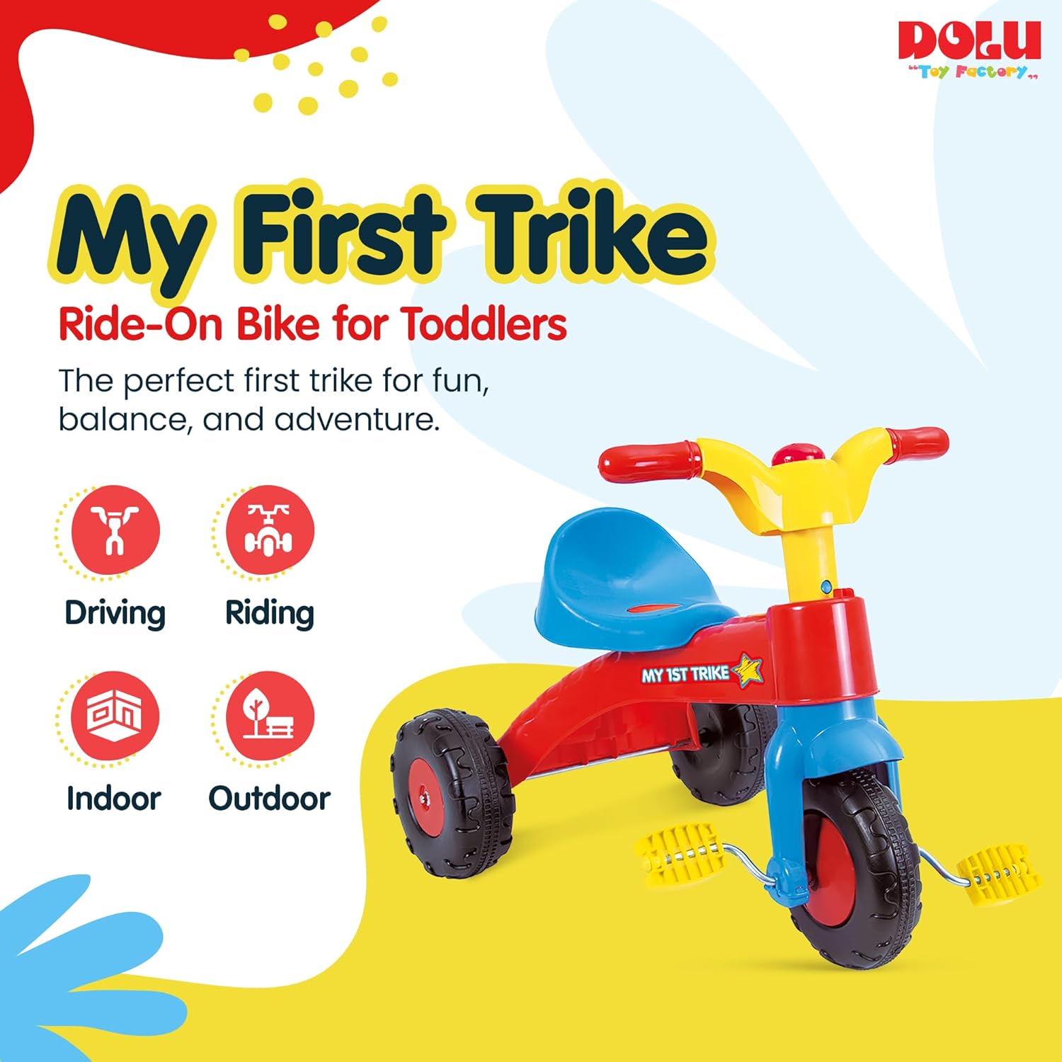Dolu My First Trike Ride On Toddler Tricycle with Horn and Durable Plastic Construction for Kids Ages 2 to 5, Indoor and Outdoor Play, Red