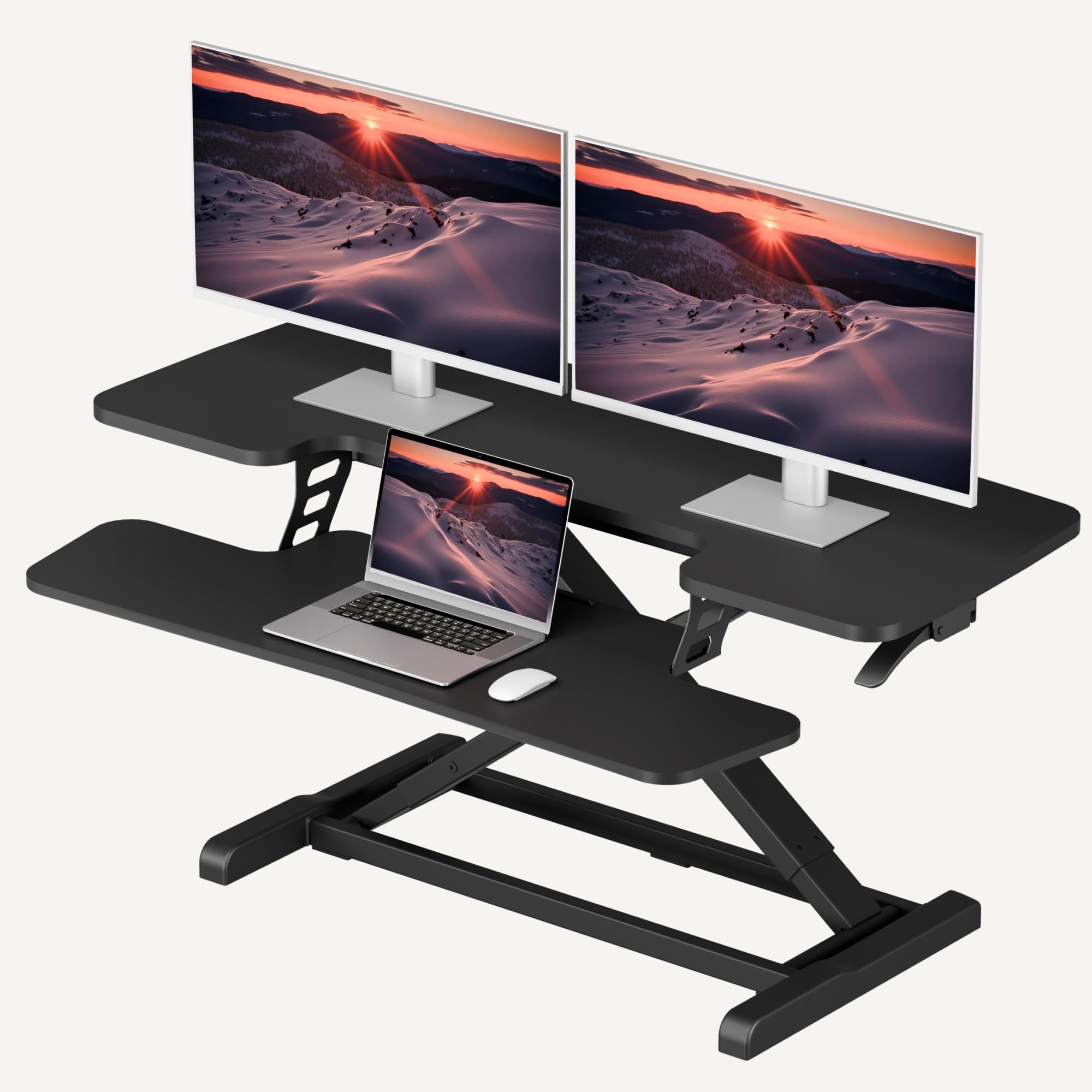 SANODESK 40" Desk Converter, Height Adjustable Sit to Stand Riser, Dual Monitor and Laptop Workstation with Wide Keyboard Tray, Modern Minimalist Design, Black