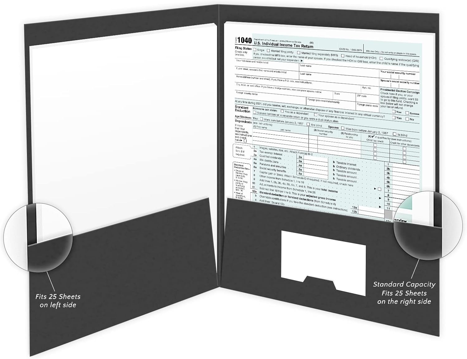 The Gallery Collection, 50 Count, Black, Tax Return Pocket Folders, Gold Foil with Customizable Labels, for Tax Professionals (9 x 12)