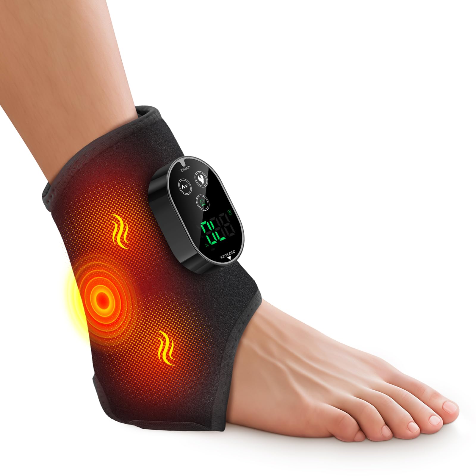 cordless neuropathy foot massager, ankle massager for pain relief, ankle heating pad plantar fasciitis relief, black