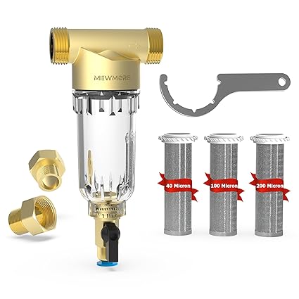 MewMore 40/100/200 Micron Spin Down Sediment Filter, Reusable Whole House Water Filters, 1