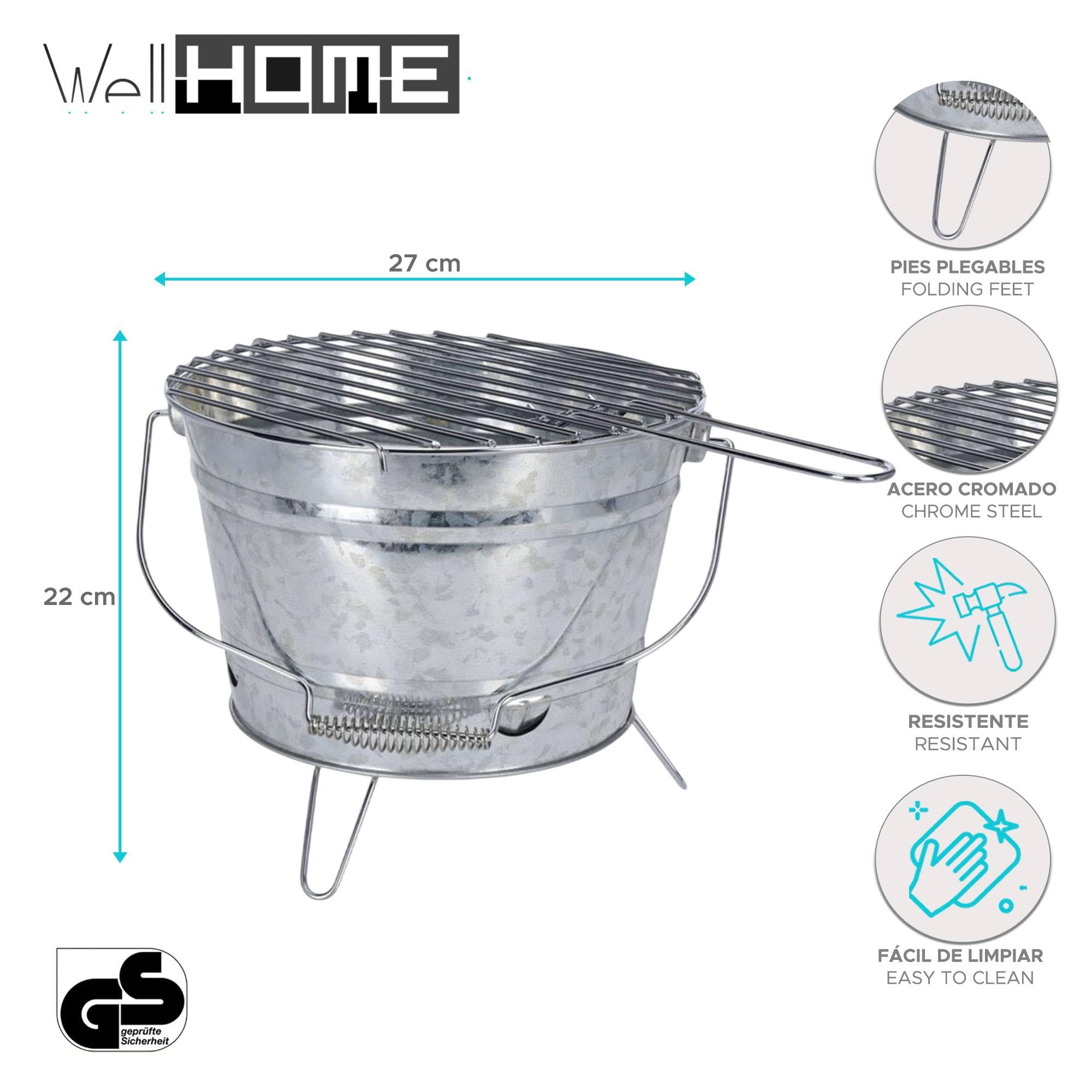 Well Home Grilleimer, verzinkt, auf 3 Füßen, zusammenklappbar mit Griff