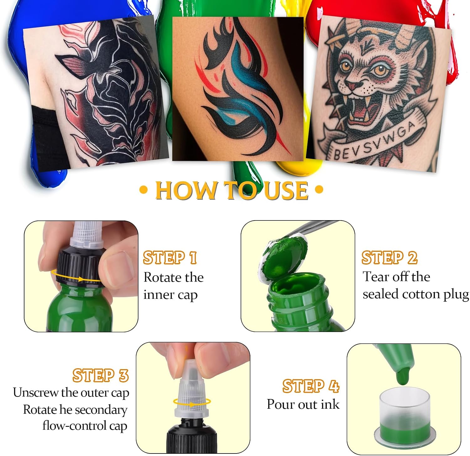 ATOMUS Tattoo Ink 1oz 30ml Tattoo Supply Pigment Natural Plant Tattoo Ink Pigment Permanent Makeup Tattoos Pigment (Green)