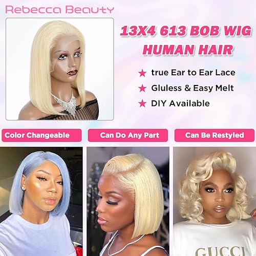 Miniatura 9 de Rebecca Beauty Pelucas de cabello humano ondulado con encaje frontal, peluca de cierre de encaje 4 x 4 prearrancada, cabello humano brasileño para