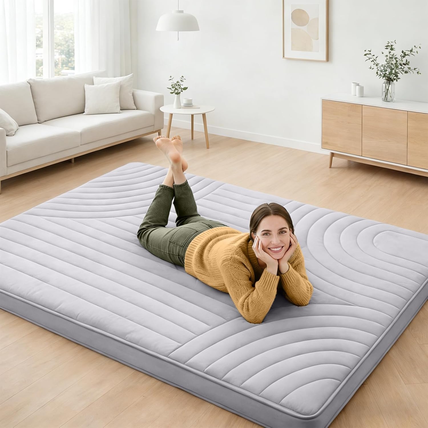 ZonLi Japanese Floor Mattress Futon Mattress King Size 4 Inch Thick | Foldable Tatami Mat, Washable Cover, Portable Floor Bed for Sleeping, Guest, Dorm