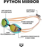 Vista 65 de ARENA Gafas de natación unisex Python Racing para hombres y mujeres, antivaho, sin fugas, máxima comodidad, doble correa, lente con espejo/sin espejo