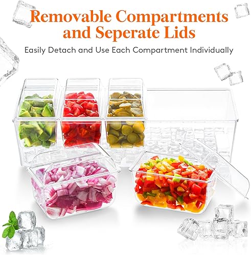 Miniatura 6 de Lifewit Organizador de condimentos enfriado con hielo con 5 recipientes de 20 onzas (2.5 tazas), servidor de condimentos de 15.3 pulgadas con tapas