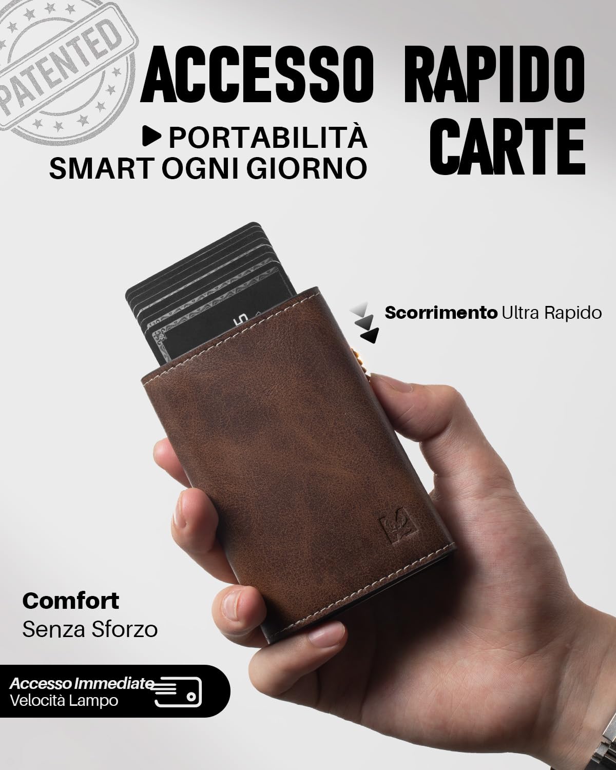 Portafoglio Pop-Up da Uomo con Tasca per Monete, Portafoglio Trifold con Finestra ID, Porta Carte RFID Intelligente con 6 Scomparti per Fino a 11 Carte (Marrone)