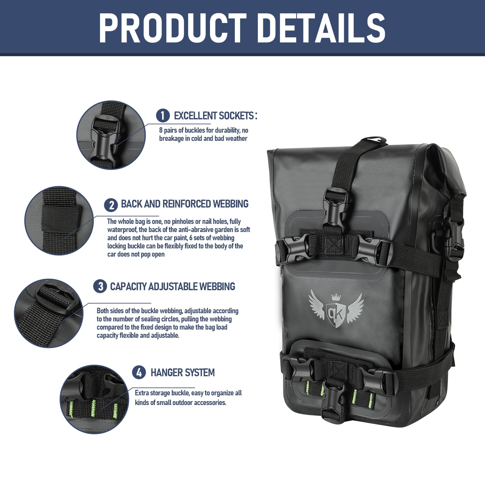 Borsa per Crash Bar da Moto 8L IPX7 Resistente all'Acqua a Sgancio Rapido Borsa a Tracolla