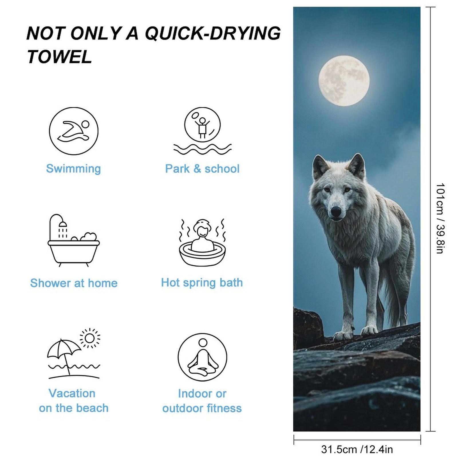 FHESDCW The White Wolf on The Rock Towel Quick Dry Ice Towels for Hot Weather Breathable Camping Towels Sweat Super Absorbent Bathroom Towel for Gym Yoga Pilates Exercise