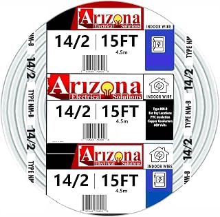 ARIZONAELECTRICALSOLUTIONS 14/2 NM-B Copper Wire 14 AWG 2 Conductors with Ground 15 Ft White Jacket