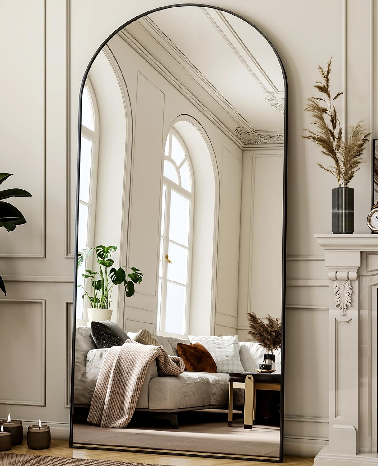 78"x38" Arched Full Length Mirror Floor Mirrors with Aluminum Alloy Frame Free-Standing Wall Mounted Floor Mirrors or Large Dressing Mirror, Black Mirror Full Length - Image 2