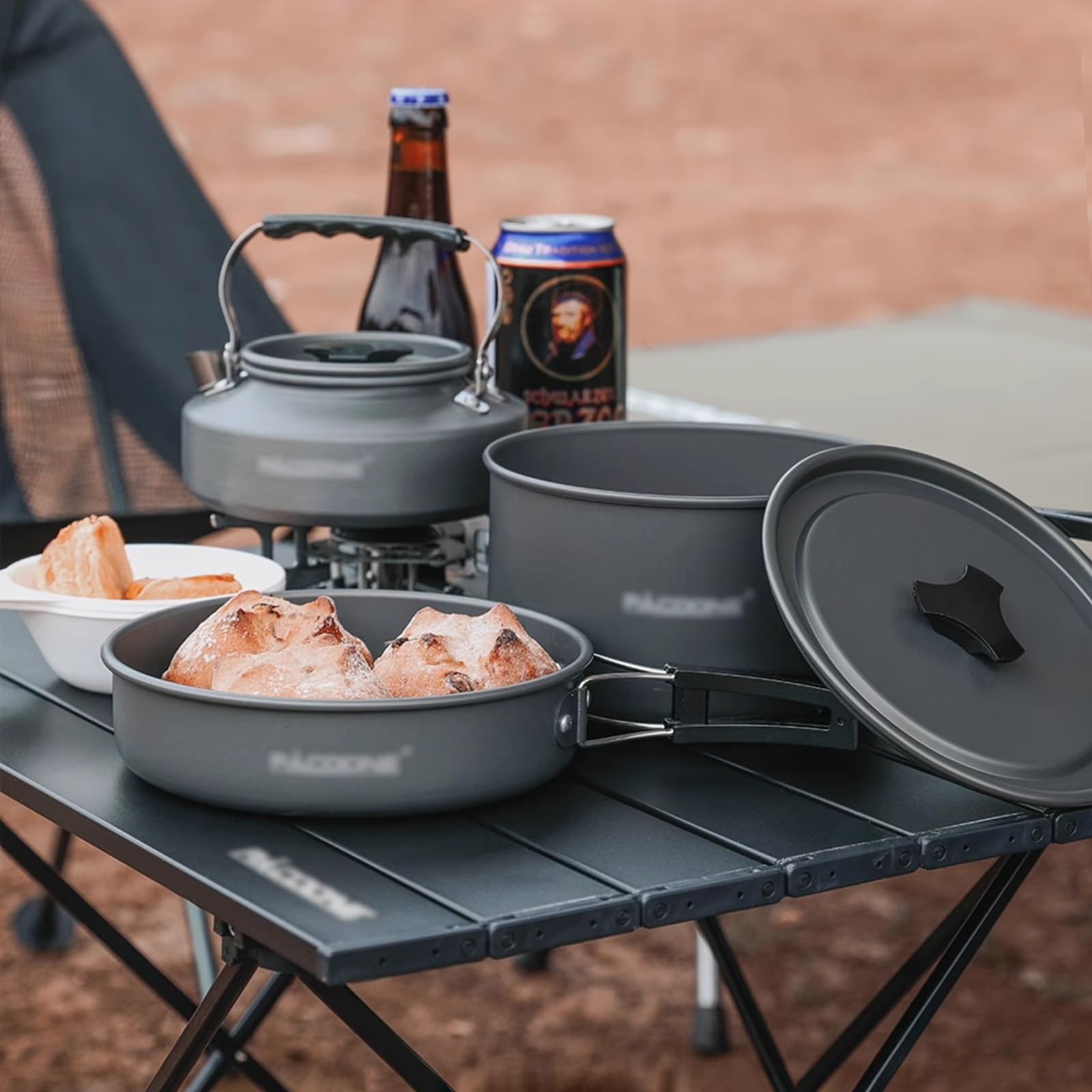 WHYATT Camping Topf, Camping-Kochset, Outdoor-Camping-Kochgeschirr-Set, Faltbares Kochset, Camping-Set für Wandern, Picknick Sport & Freizeit