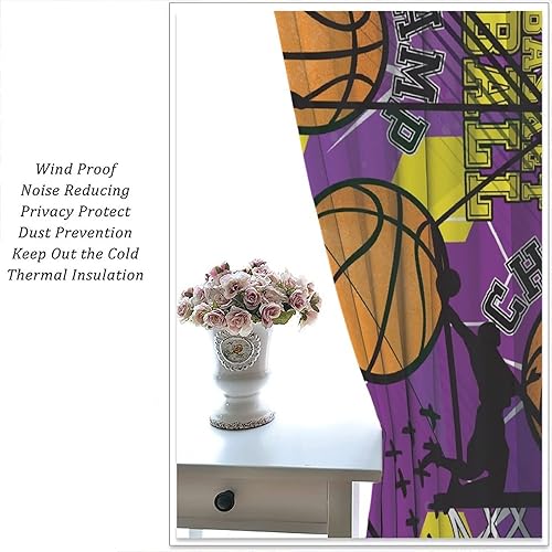 Vista 118 de Boys Sports Curtains Basketball Football Baseball Flame Pattern Printed Curtains Kids and Teenagers' Bedroom Living Room Blackout Curtains W42 * L54