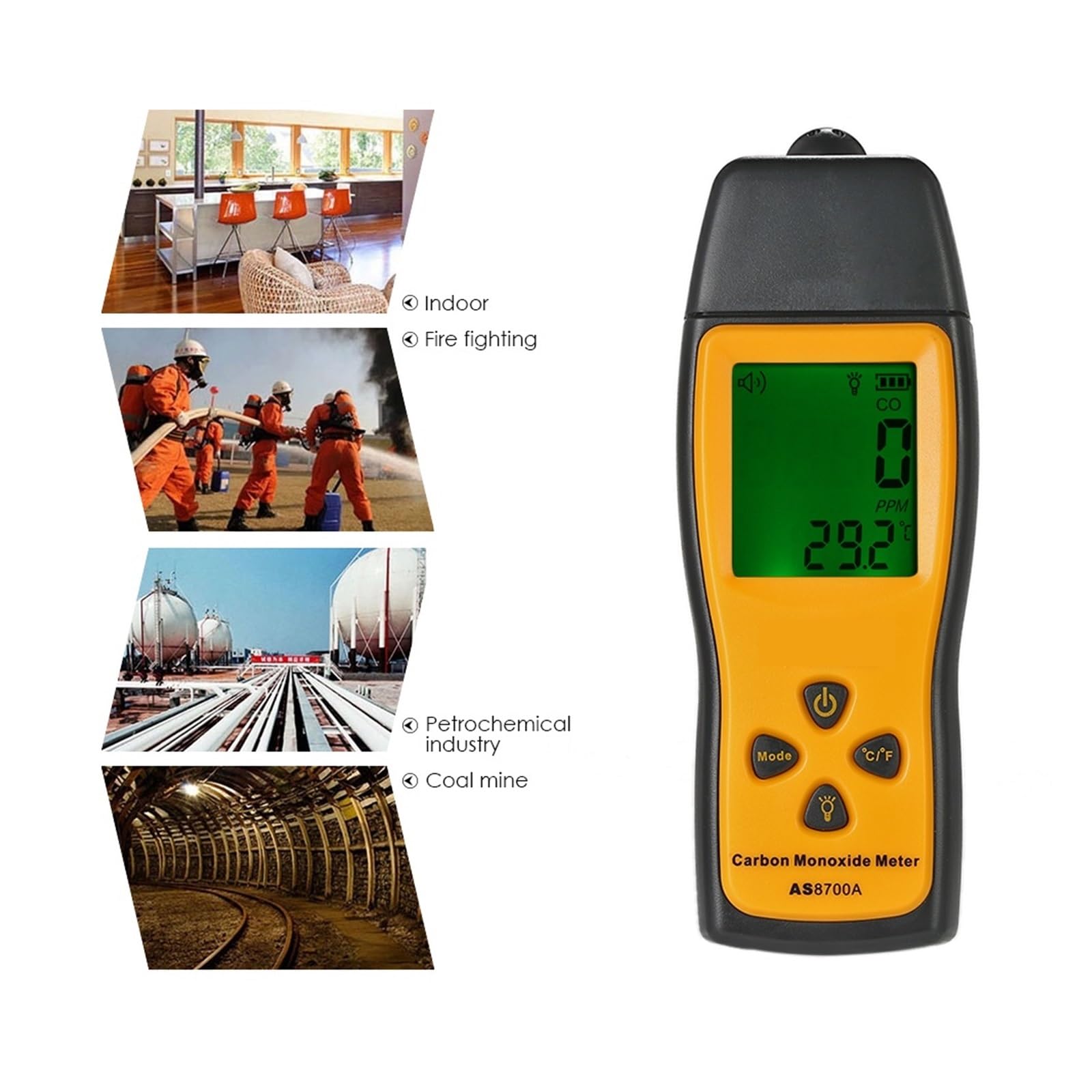Misuratore di monossido di carbonio con rilevatore di gas CO ad alta precisione, display LCD, allarme sonoro e luminoso, 0-1000 ppm Alta sensibilità, risposta rapida