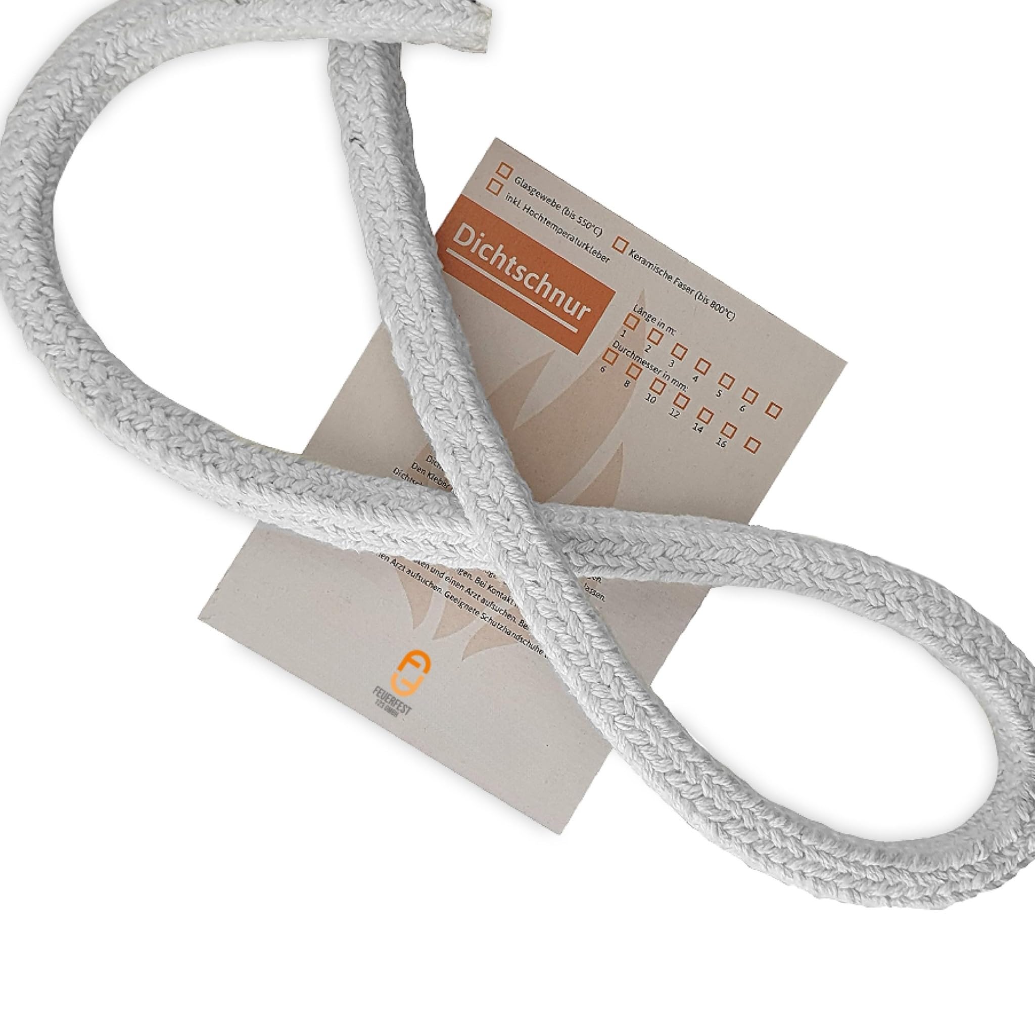 Ofendichtschnur Eckig 20x20 mm x 2 Meter, Ofen-Dichtungsband für Kaminofen, hitzebeständig bis 800 °C, Keramische-Faser, Abdichtung für Kamine & Öfen, reißfest