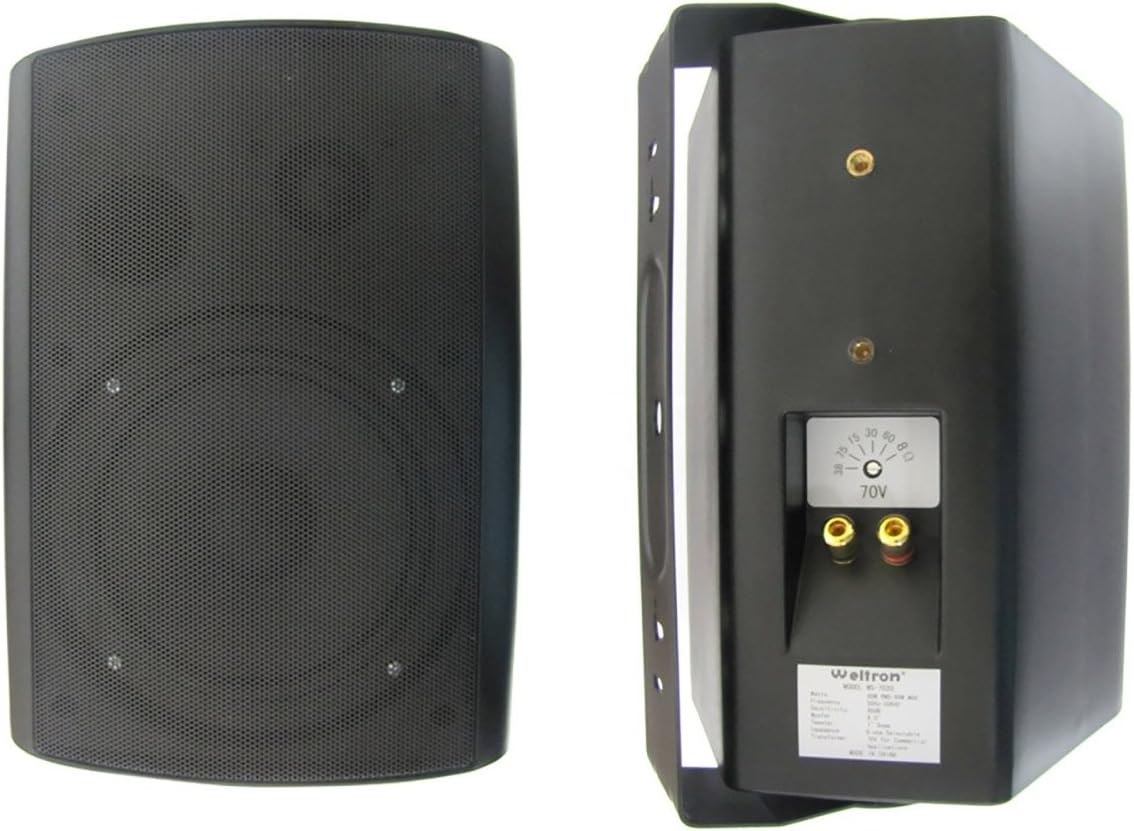 Weltron Outdoor/Indoor Weatherproof 70V Speaker Set of 2 Black (WS-7020BK)