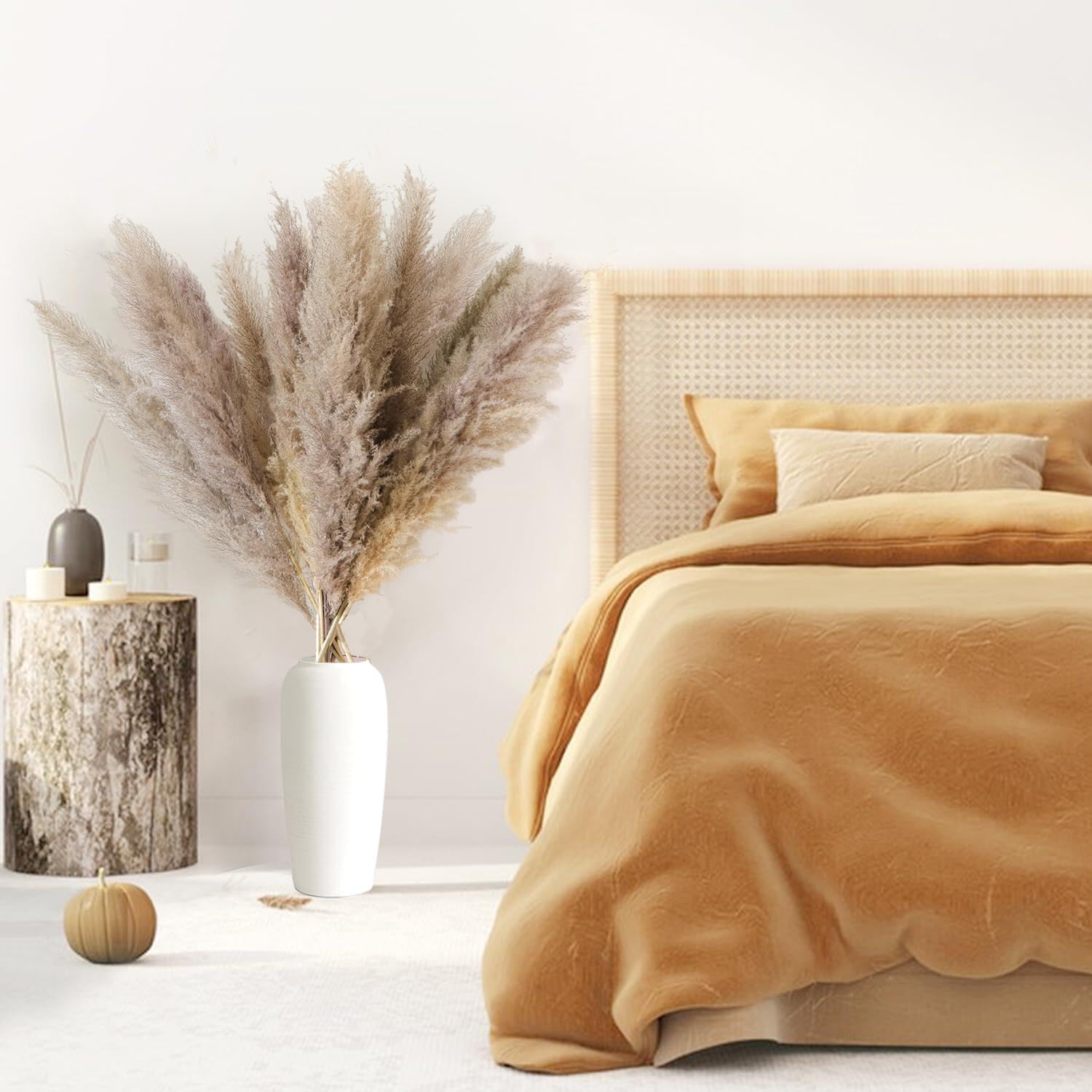 12 Piezas Hierba de Pampas Natural 114Cm Hierba de Pampas Secas Decoracion Grand Plantas Secas para Sala De Estar, Hogar, Piso, Jarrón, Decoración Boho（Gris）