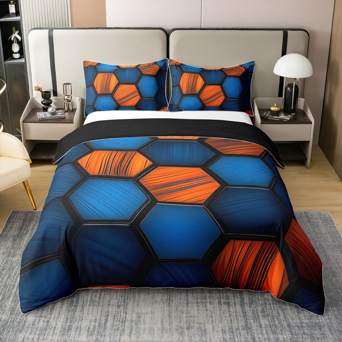 Poszewka na kołdrę 180 o strukturze plastra miodu niebieski 3D pościel pęknięty geometryczny sześciokąt miękka mikrofibra poszwa na kołdrę 240 x 260 cm z zamkiem błyskawicznym i 2 poszewką na poduszkę