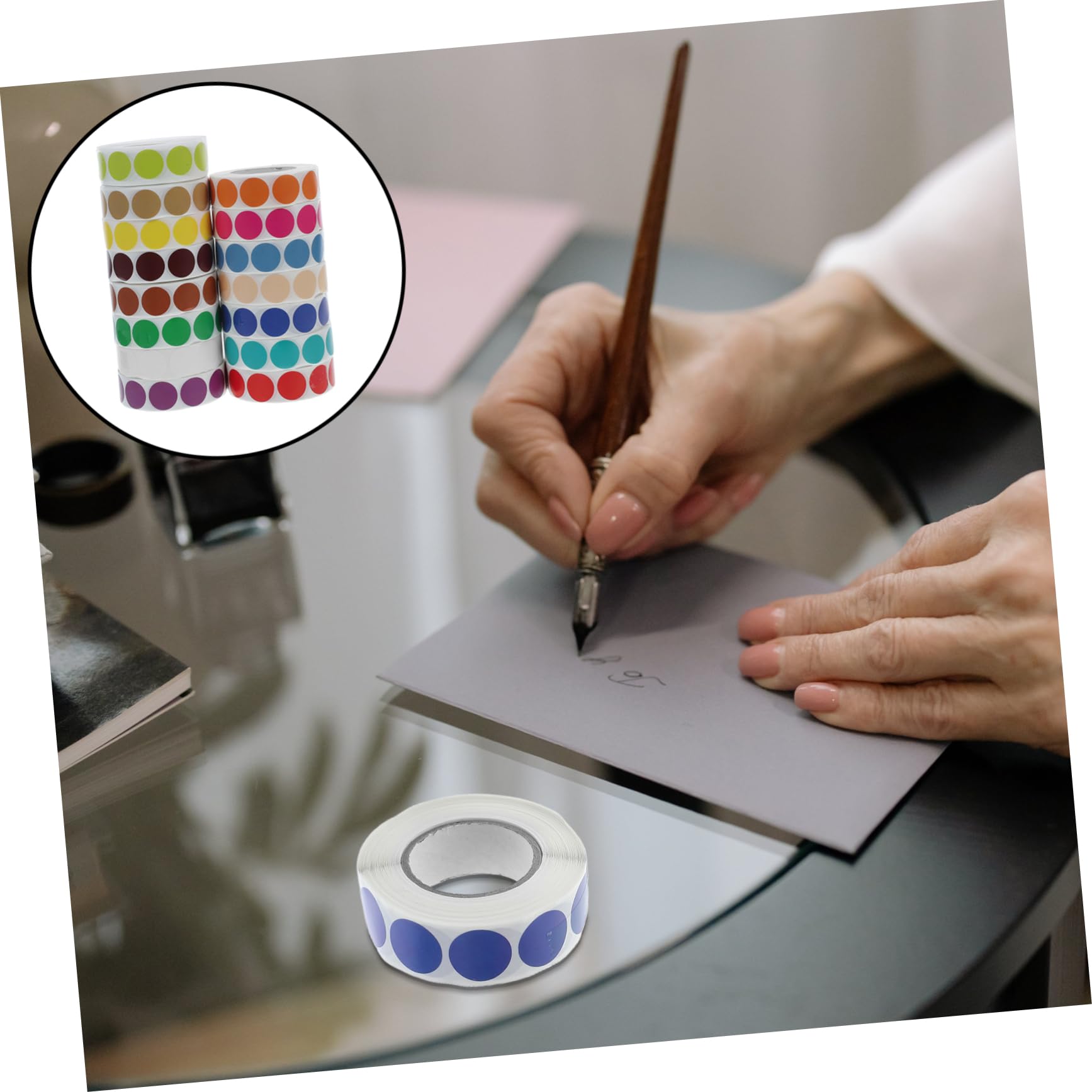 15 Gommettes Autocollantes Rondes en Papier pour Marquage Couleur Forte Adhérence, 15 Pièces Classiques pour Projets Scolaires et DIY Couleur Aléatoire