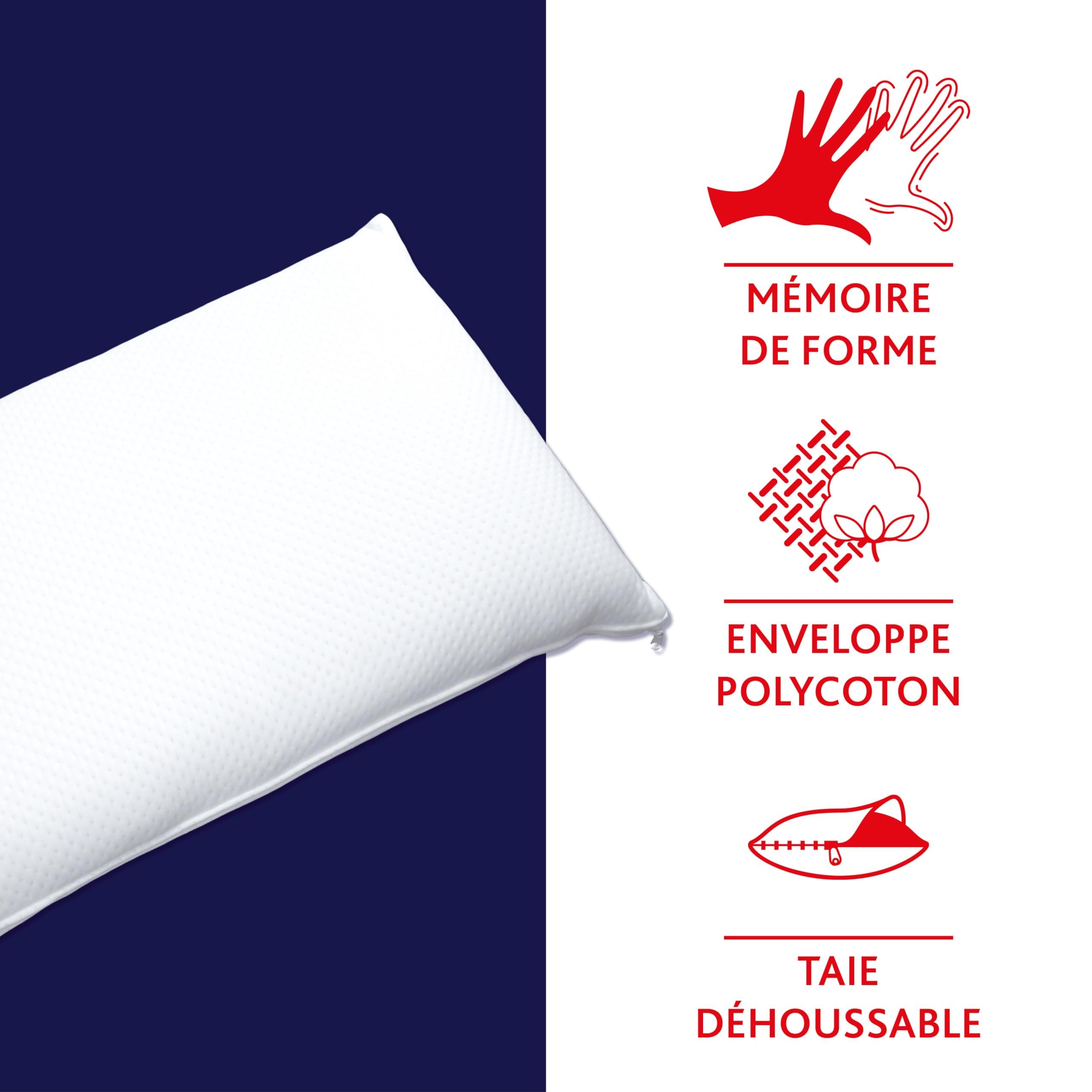 DODO - Oreiller à Mémoire de Forme 40x60 cm - Top Memory Ergonomique, Maintien Ferme des Cervicales - Taie Déhoussable 70% Polyester 30% Coton - Garnissage Synthétique - Lavable en Machine à 40°C